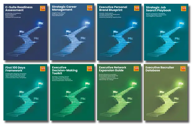 Thumbnails of eight resources included in the Executive Career Toolkit